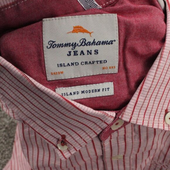 Tommy Bahama Jeans Button Up Shirt Mens XL Red White Stripe Cotton Casual - Picture 6 of 10
